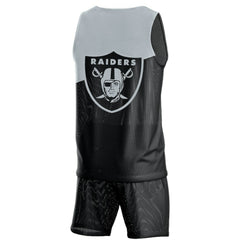 Las Vegas Raiders FOCO Colorblock Mesh V-Neck & Shorts Set - Black - NFL
