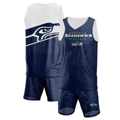 Seattle Seahawks FOCO Colorblock Mesh V-Neck & Shorts Set - College Navy - NFL