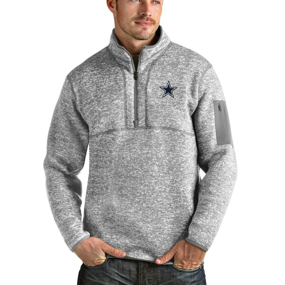 Dallas Cowboys Antigua Fortune Quarter-Zip Pullover Jacket - Heathered Gray - NFL