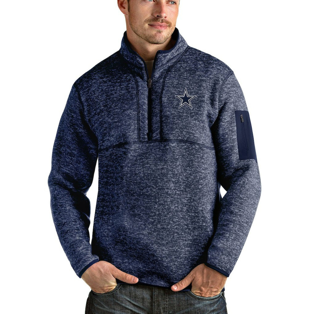 Dallas Cowboys Antigua Fortune Quarter-Zip Pullover Jacket - Heathered Navy - NFL