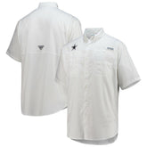 Dallas Cowboys Tamiami Omni-Shade Button-Down Short Sleeve Shirt - White - Columbia