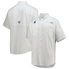 Dallas Cowboys Tamiami Omni-Shade Button-Down Short Sleeve Shirt - White - Columbia