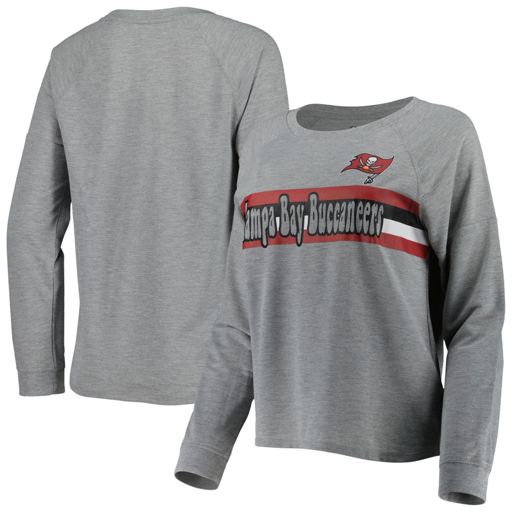 Tampa Bay Buccaneers Juniors All Striped Up Raglan Long Sleeve T-Shirt - Heathered Gray - NFL