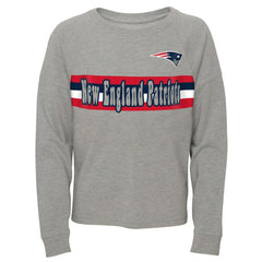 New England Patriots Juniors All Striped Up Raglan Long Sleeve T-Shirt - Heathered Gray - NFL