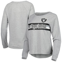 Las Vegas Raiders Juniors All Striped Up Raglan Long Sleeve T-Shirt - Heathered Gray - NFL