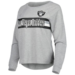 Las Vegas Raiders Juniors All Striped Up Raglan Long Sleeve T-Shirt - Heathered Gray - NFL