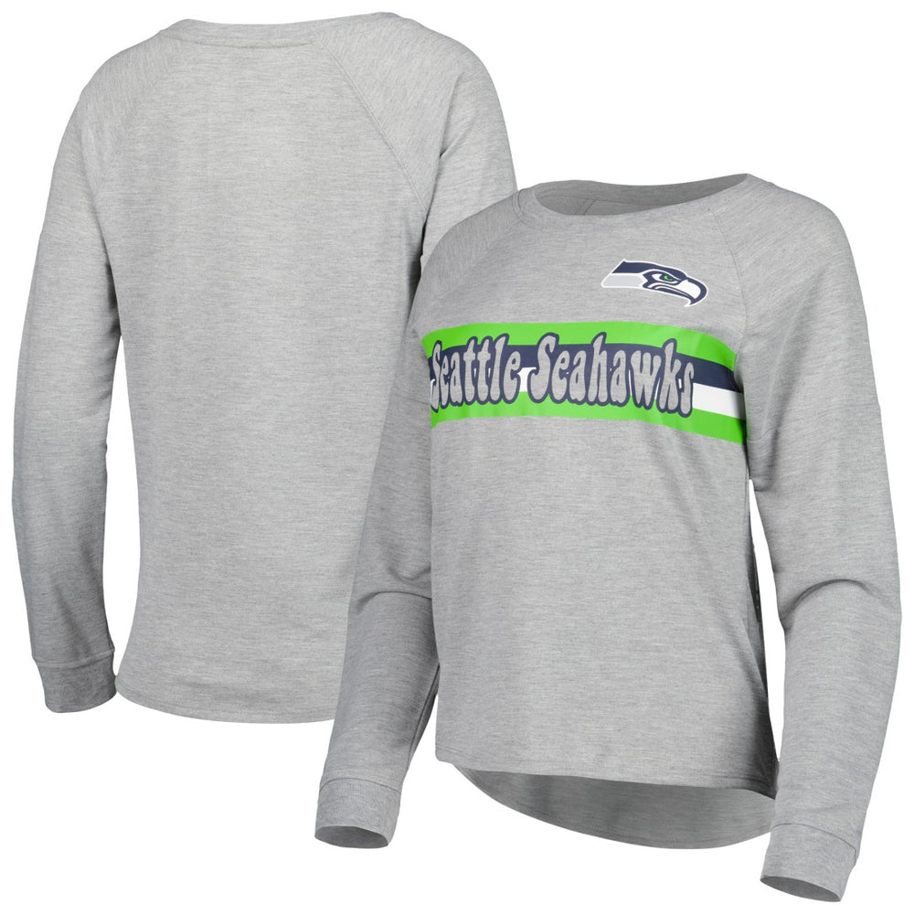 Seattle Seahawks Juniors All Striped Up Raglan Long Sleeve T-Shirt - Heathered Gray - NFL