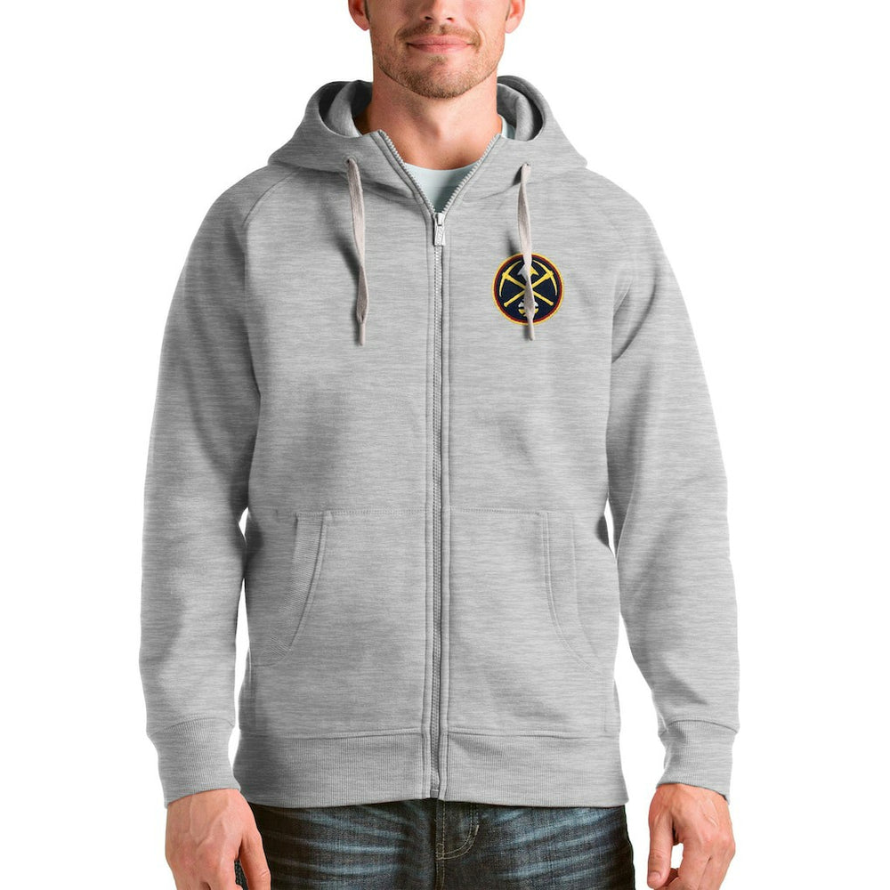 Denver Nuggets Antigua Logo Victory Full-Zip Hoodie Heathered Gray