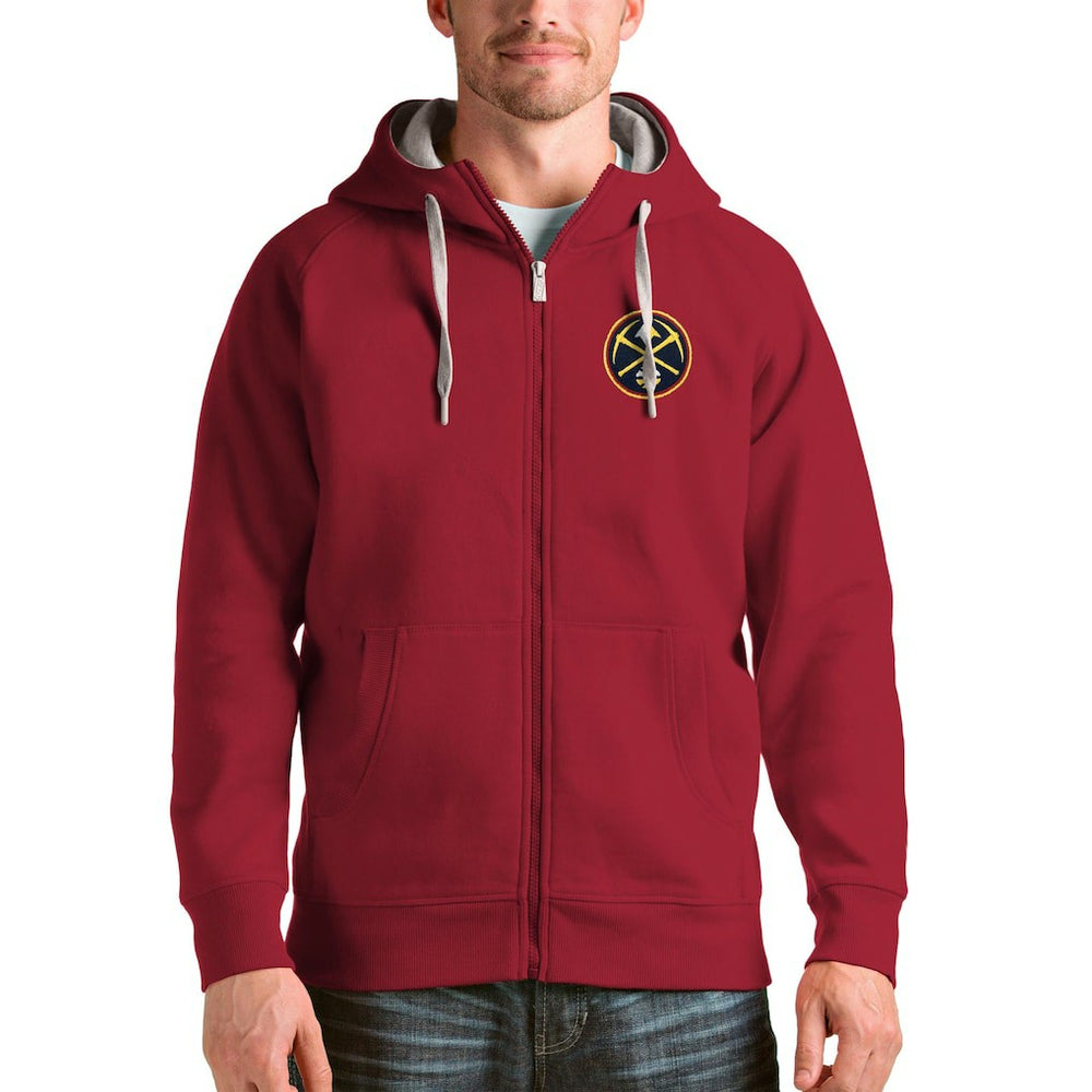 Denver Nuggets Antigua Logo Victory Full-Zip Hoodie Red