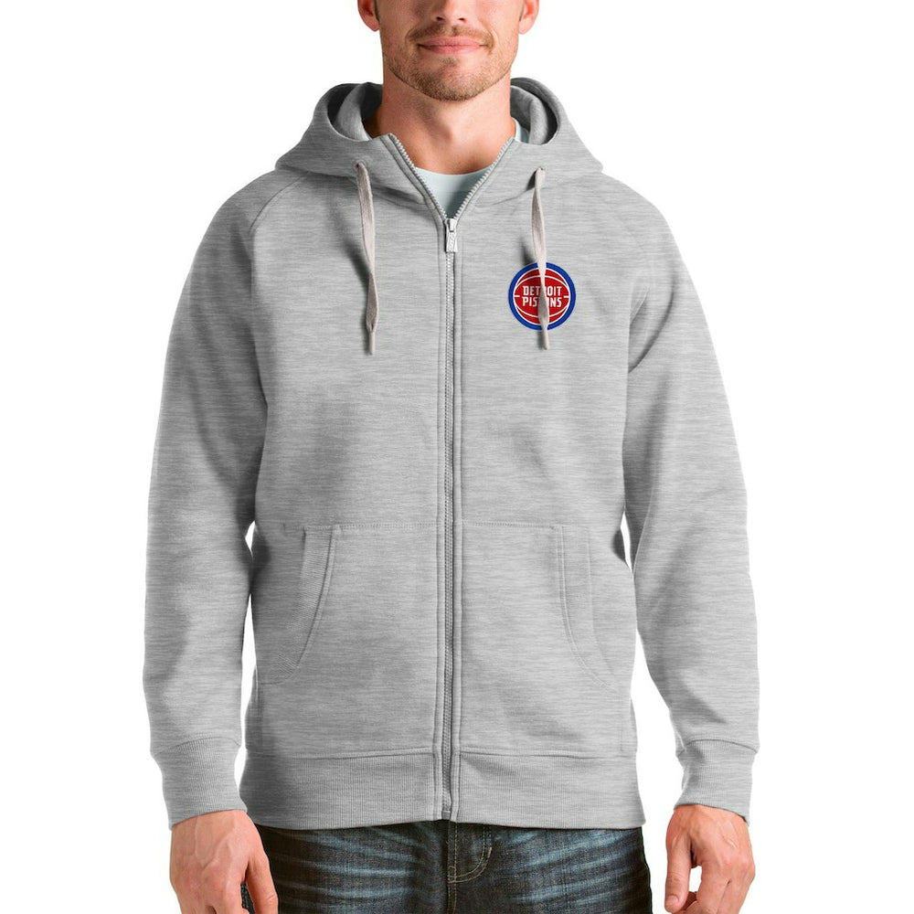 Detroit Pistons Antigua Logo Victory Full-Zip Hoodie Heathered Gray