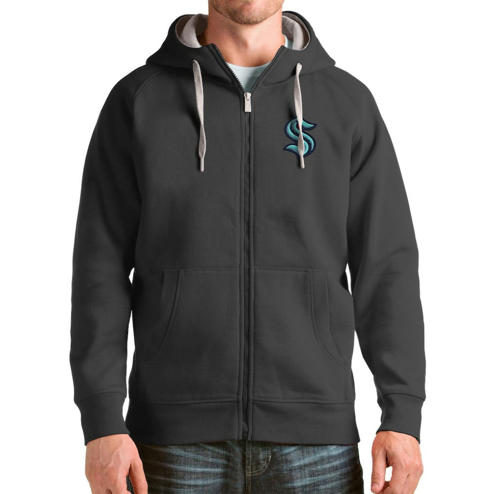 Seattle Kraken Antigua Logo Victory Full-Zip Hoodie - Charcoal | NHL Lifestyle