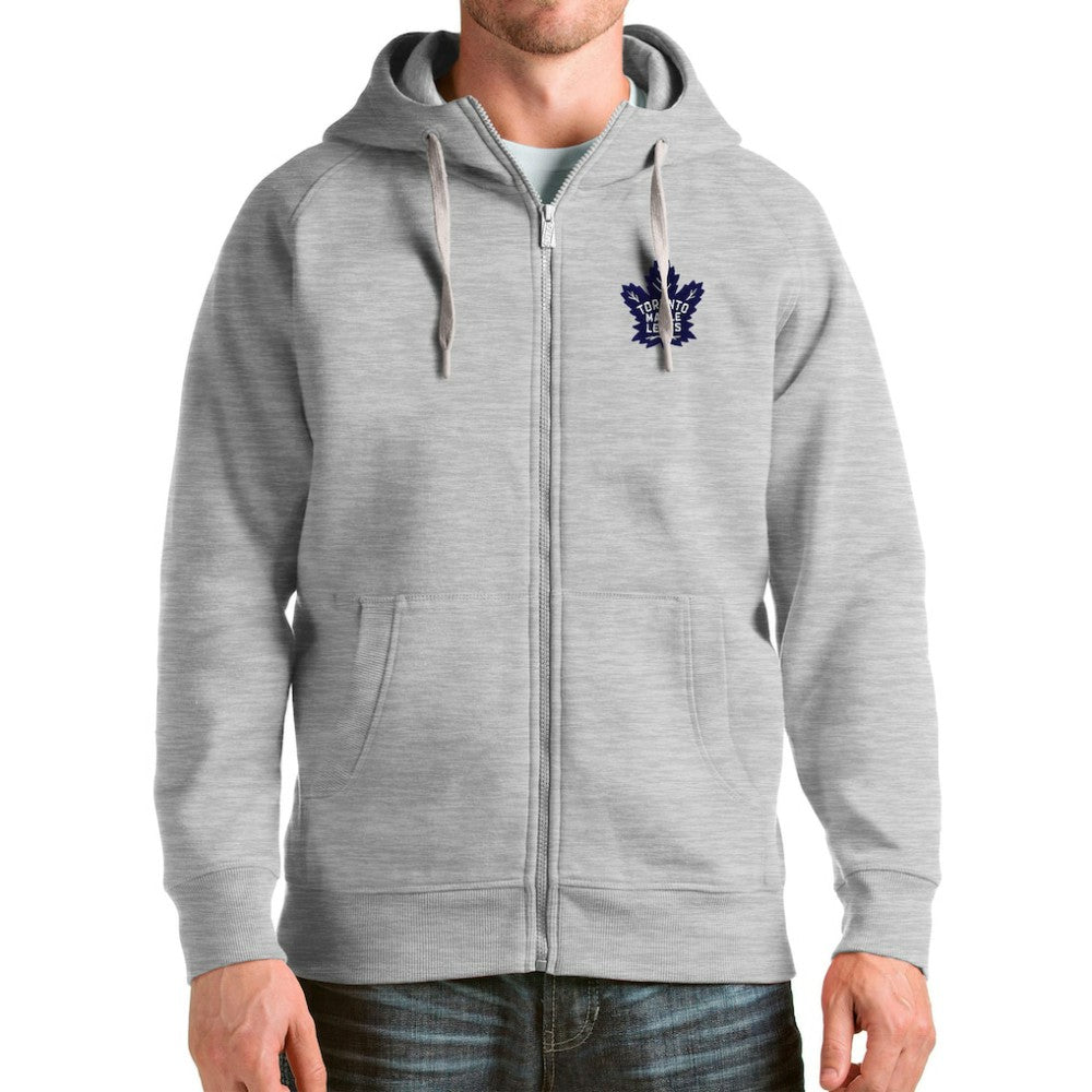 Toronto Maple Leafs Antigua Logo Victory Full-Zip Hoodie - Heathered Gray | NHL Clearance