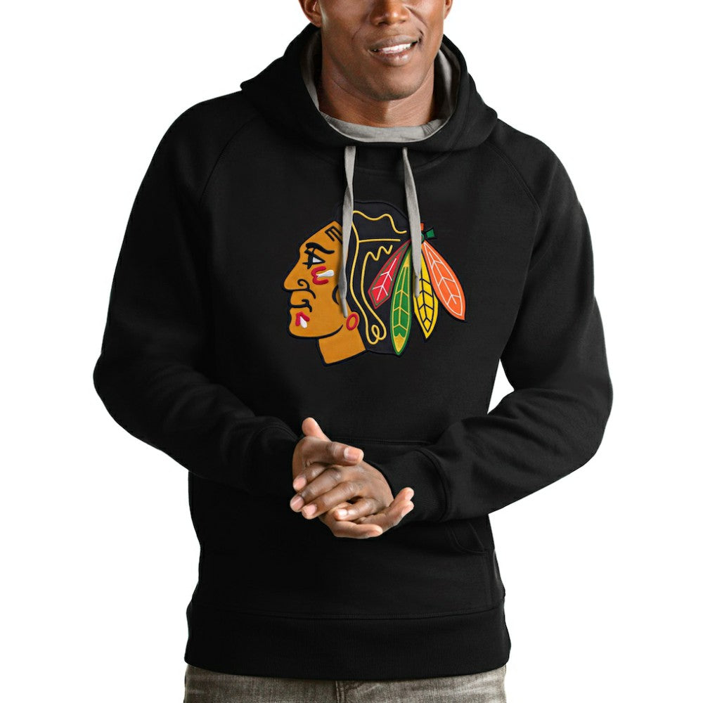 Chicago Blackhawks Antigua Logo Victory Pullover Hoodie - Black | NHL near me