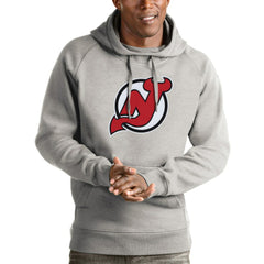 New Jersey Devils Antigua Logo Victory Pullover Hoodie - Heathered Gray | NHL Lifestyle