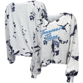 Tennessee Titans Majestic Threads Women's Off-Shoulder Tie-Dye V-Neck Long Sleeve T-Shirt - White/Navy - NFL