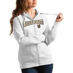 Vegas Golden Knights Antigua Women's Wordmark Victory Full-Zip Hoodie - White | NHL sale