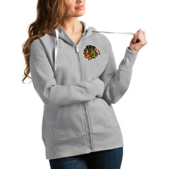 Chicago Blackhawks Antigua Women's Victory Full-Zip Hoodie - Heathered Gray | NHL Lifestyle
