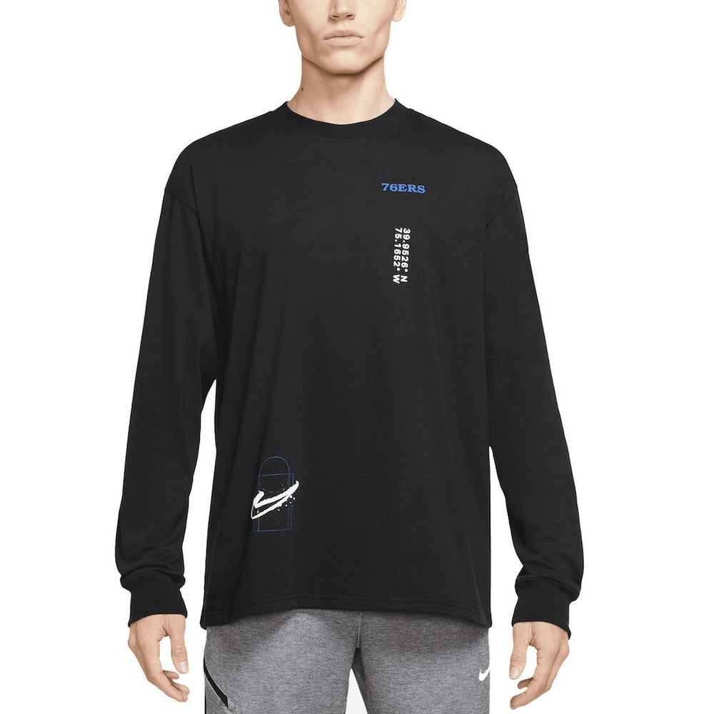 Nike Philadelphia 76ers Courtside Established City Max90 Long Sleeve T-Shirt Black