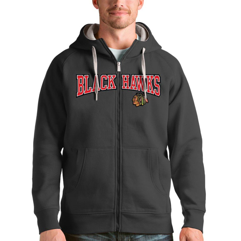 Chicago Blackhawks Antigua Wordmark Victory Full-Zip Hoodie - Charcoal | NHL on sale