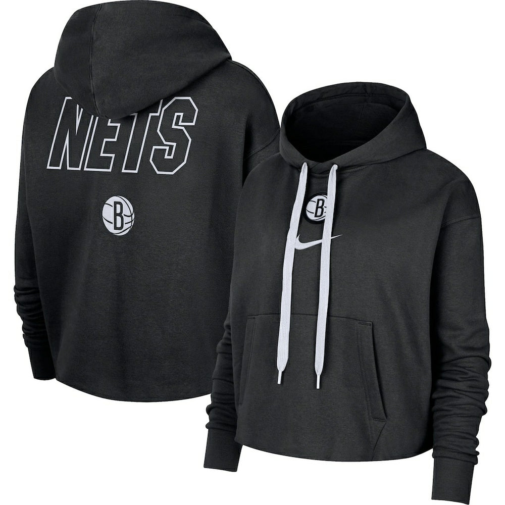 Nike Brooklyn Nets Women's Courtside Cropped Pullover Hoodie Black
