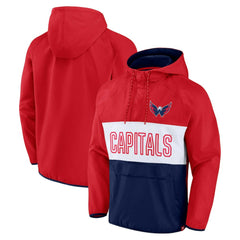 Washington Capitals Fanatics Backhand Shooter Defender Anorak Raglan Hoodie Quarter-Zip Jacket - Red/Navy | Fanatics online