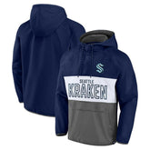 Seattle Kraken Fanatics Backhand Shooter Defender Anorak Raglan Hoodie Quarter-Zip Jacket - Deep Sea Blue/Gray | Fanatics Clearance