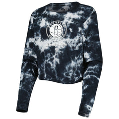 New Era Brooklyn Nets Women's Tie Dye Cropped Long Sleeve T-Shirt Black