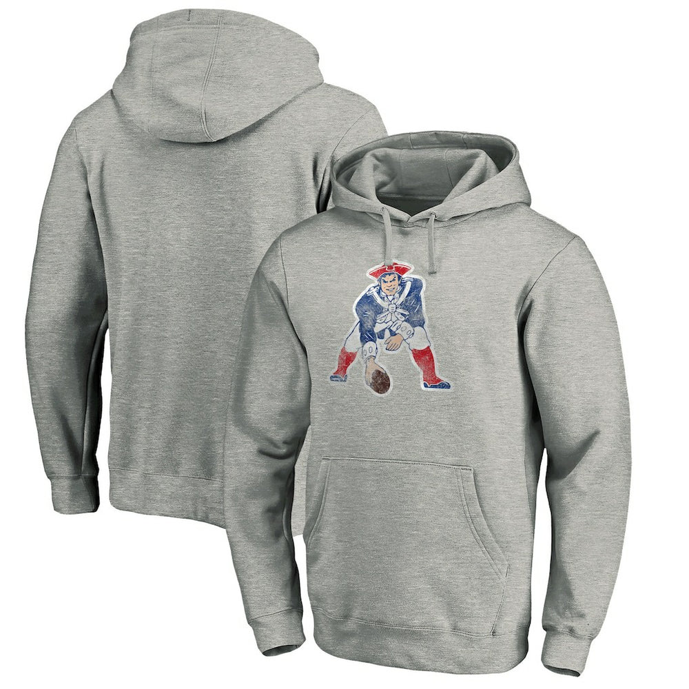 New England Patriots Throwback Logo Pullover Hoodie - Heathered Gray - NFL