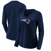 New England Patriots Women's Primary Team Logo Long Sleeve V-Neck T-Shirt - Navy - NFL