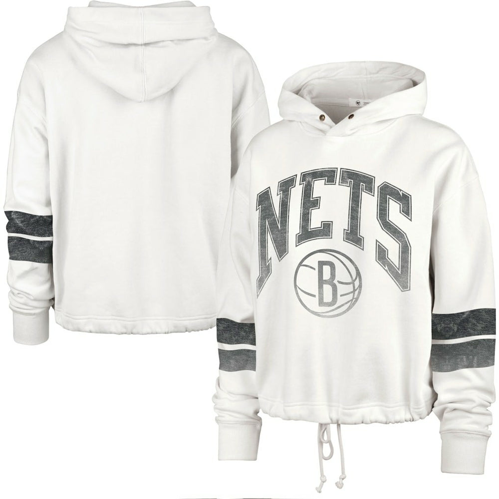 47 brand Brooklyn Nets '47 Women's Emerson Stripe Cropped Pullover Hoodie Cream