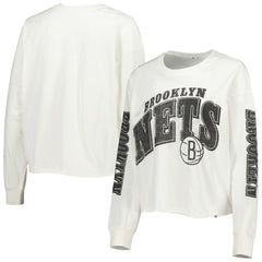 47 brand Brooklyn Nets '47 Women's Parkway Brush Back Long Sleeve Cropped T-Shirt Cream