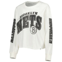 47 brand Brooklyn Nets '47 Women's Parkway Brush Back Long Sleeve Cropped T-Shirt Cream