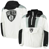 Brooklyn Nets Starter Striker Crinkle Half-Zip Hoodie Jacket White