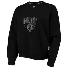 Brooklyn Nets DKNY Sport Women's Carrie Rhinestone Pullover Sweatshirt Black