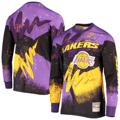 Mitchell & Ness Los Angeles Lakers Hardwood Classics Hyper Hoops Moto Sublimated Long Sleeve T-Shirt Purple