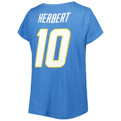 Justin Herbert Los Angeles Chargers Women's Plus Size Name & Number V-Neck T-Shirt - Powder Blue - Fanatics