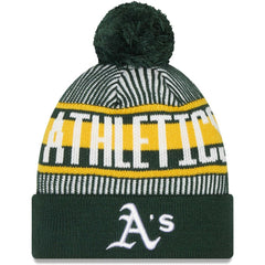 Athletics New Era Striped Cuffed Knit Hat with Pom Near Me