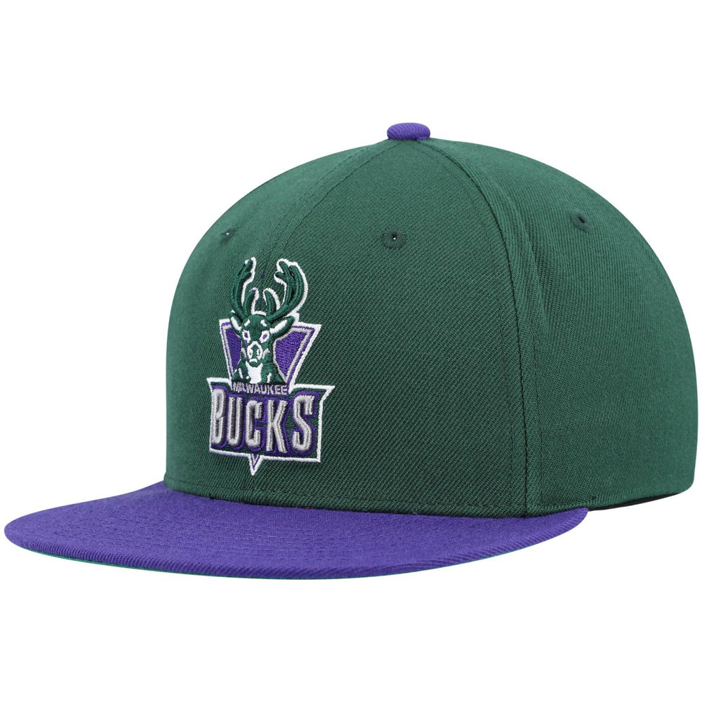 Mitchell & Ness Milwaukee Bucks Hardwood Classics Team Two-Tone 2.0 Snapback Hat Green/Purple