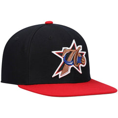 Mitchell & Ness Philadelphia 76ers Hardwood Classics Team Two-Tone 2.0 Snapback Hat Black/Red