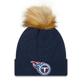 Tennessee Titans New Era Women's Snowy Cuffed Knit Hat with Pom - Navy - NFL