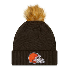 Cleveland Browns New Era Women's Snowy Cuffed Knit Hat with Pom - Brown - NFL