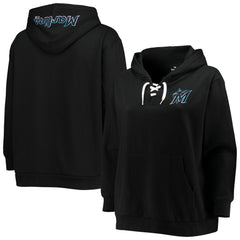 Miami Marlins Women's Plus Size Lace-Up V-Neck Pullover Hoodie Near Me
