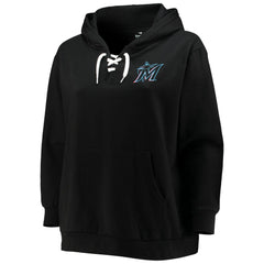 Miami Marlins Women's Plus Size Lace-Up V-Neck Pullover Hoodie Near Me