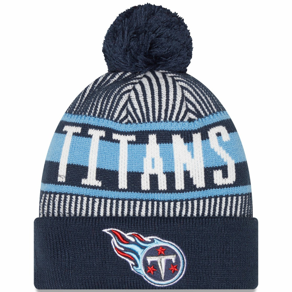 Tennessee Titans New Era Striped Cuffed Knit Hat with Pom - Navy - NFL