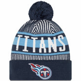 Tennessee Titans New Era Striped Cuffed Knit Hat with Pom - Navy - NFL