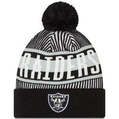 Las Vegas Raiders New Era Striped Cuffed Knit Hat with Pom - Black - NFL