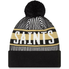 New Orleans Saints New Era Striped Cuffed Knit Hat with Pom - Black - NFL