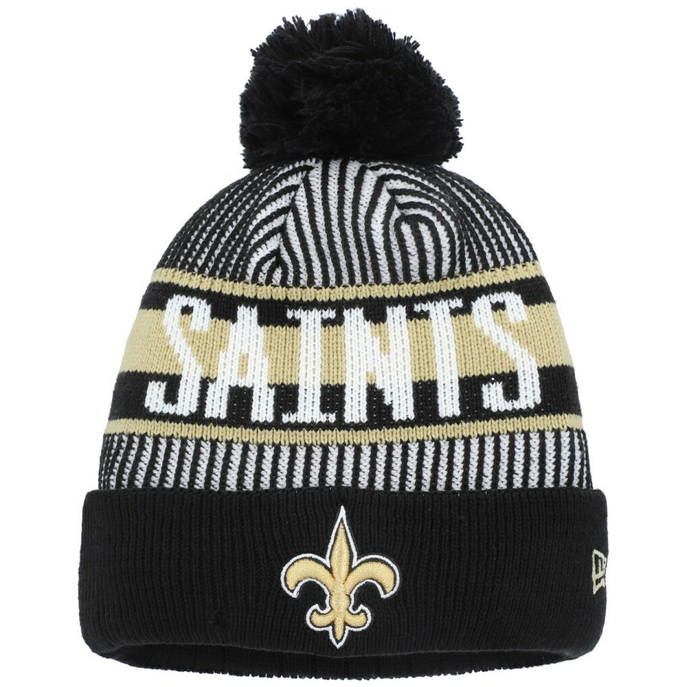 New Orleans Saints New Era Youth Striped Cuffed Knit Hat with Pom - Black - NFL