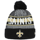 New Orleans Saints New Era Youth Striped Cuffed Knit Hat with Pom - Black - NFL