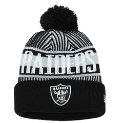 Las Vegas Raiders New Era Youth Striped Cuffed Knit Hat with Pom - Black - NFL